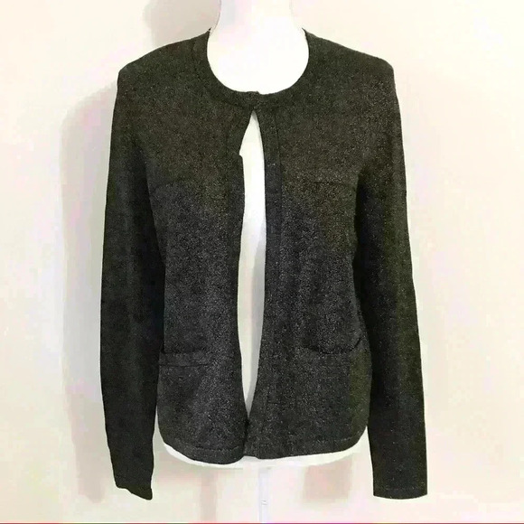 J. McLaughlin Corfu Crewneck Cropped Cardigan Black and Gold - Picture 1 of 8